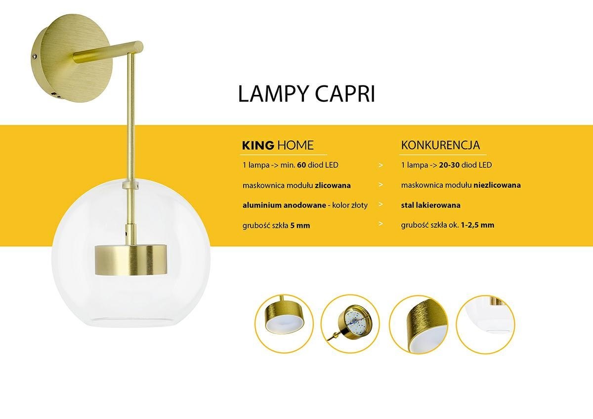 Kinkiet CAPRI WALL 6 złoty LED - King Home