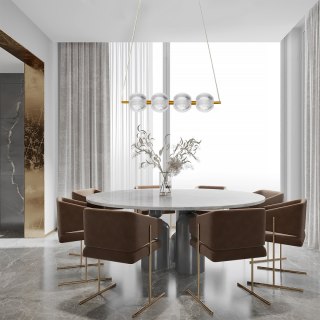 Lampa wisząca BRILLANT 4 złota LED CCT listwa ze szklanymi kulami nad stół - Light Prestige