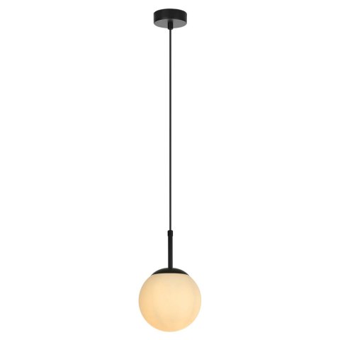 Lampa wisząca DORADO czarna pojedynczy szklany biały klosz minimalizm - wlaczona zapalona Lampa wisząca DORADO czarna pojedynczy szklany biały klosz minimalizm - wlaczona zapalona