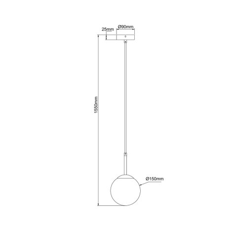 Lampa wisząca DORADO czarna pojedynczy szklany biały klosz minimalizm - rysunek z wymiarami Lampa wisząca DORADO czarna pojedynczy szklany biały klosz minimalizm - rysunek z wymiarami