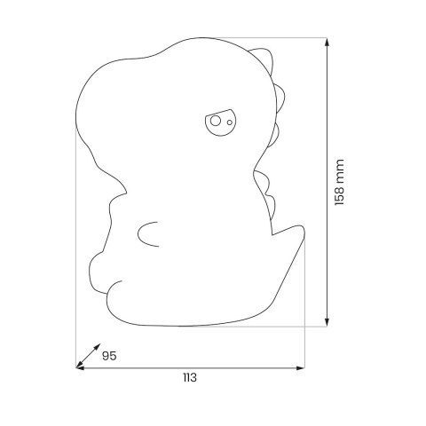 Lampka dziecięca DINO urocza mała lampeczka dinozaur do pokoju dziecka - Eko-Light - rysunek techniczny - wymiary