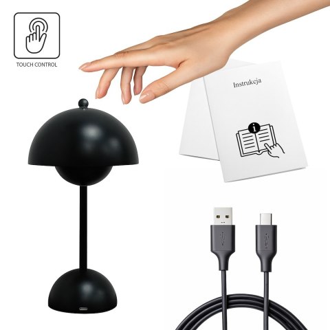 Lampka nocna COSTA czarna stołowa grzybek akumulator bez kabla - Eko-Light - zestaw - jak wlaczyc