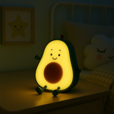 Lampka dziecięca AWOKADO uroczy owoc do pokoju dziecięcego - Eko-Light - wlaczona w nocy