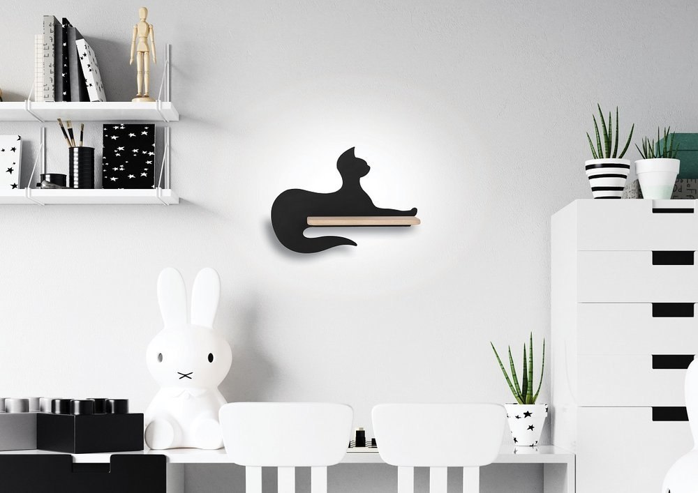Kinkiet lampka dziecięca LED z półką CAT czarny kot siedzący - Candellux Lighting