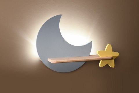 Kinkiet lampka dziecięca LED z półką MOON KSIĘŻYC SZARY GWIAZDKA ŻÓŁTA - Candellux Lighting Kinkiet lampka dziecięca LED z półką MOON KSIĘŻYC SZARY GWIAZDKA ŻÓŁTA - Candellux Lighting