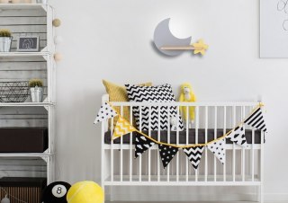 Kinkiet lampka dziecięca LED z półką MOON KSIĘŻYC SZARY GWIAZDKA ŻÓŁTA - Candellux Lighting