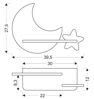 Kinkiet lampka dziecięca LED z półką MOON KSIĘŻYC ŻÓŁTY GWIAZDKA SZARA - Candellux Lighting