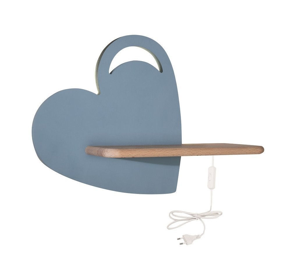 Kinkiet lampka dla dziecka LED z półką HEART SERCE niebieskie z kablem - Candellux Lighting