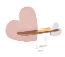 Kinkiet lampka dla dziecka LED z półką HEART SERCE różowe i białe z kablem - Candellux Lighting