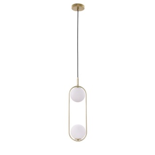Lampa wisząca CORDEL 2 mosiądz / dwa kuliste białe klosze - Candellux Lighting