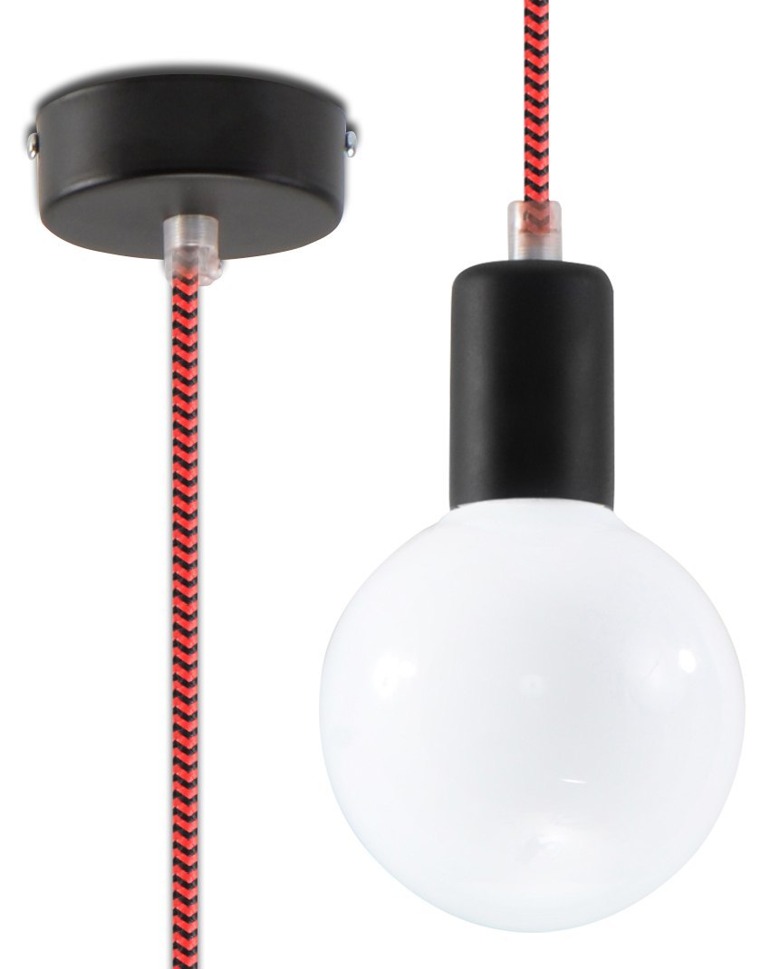 Lampa wisząca EDISON czarno- czerwona tkanina/stal - Sollux Lighting Lampa wisząca EDISON czarno- czerwona tkanina/stal - Sollux Lighting