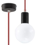 Lampa wisząca EDISON czarno- czerwona tkanina/stal - Sollux Lighting