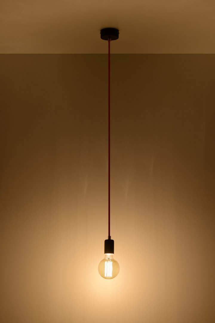 Lampa wisząca EDISON czarno- czerwona - Sollux Lighting - lampa się świeci