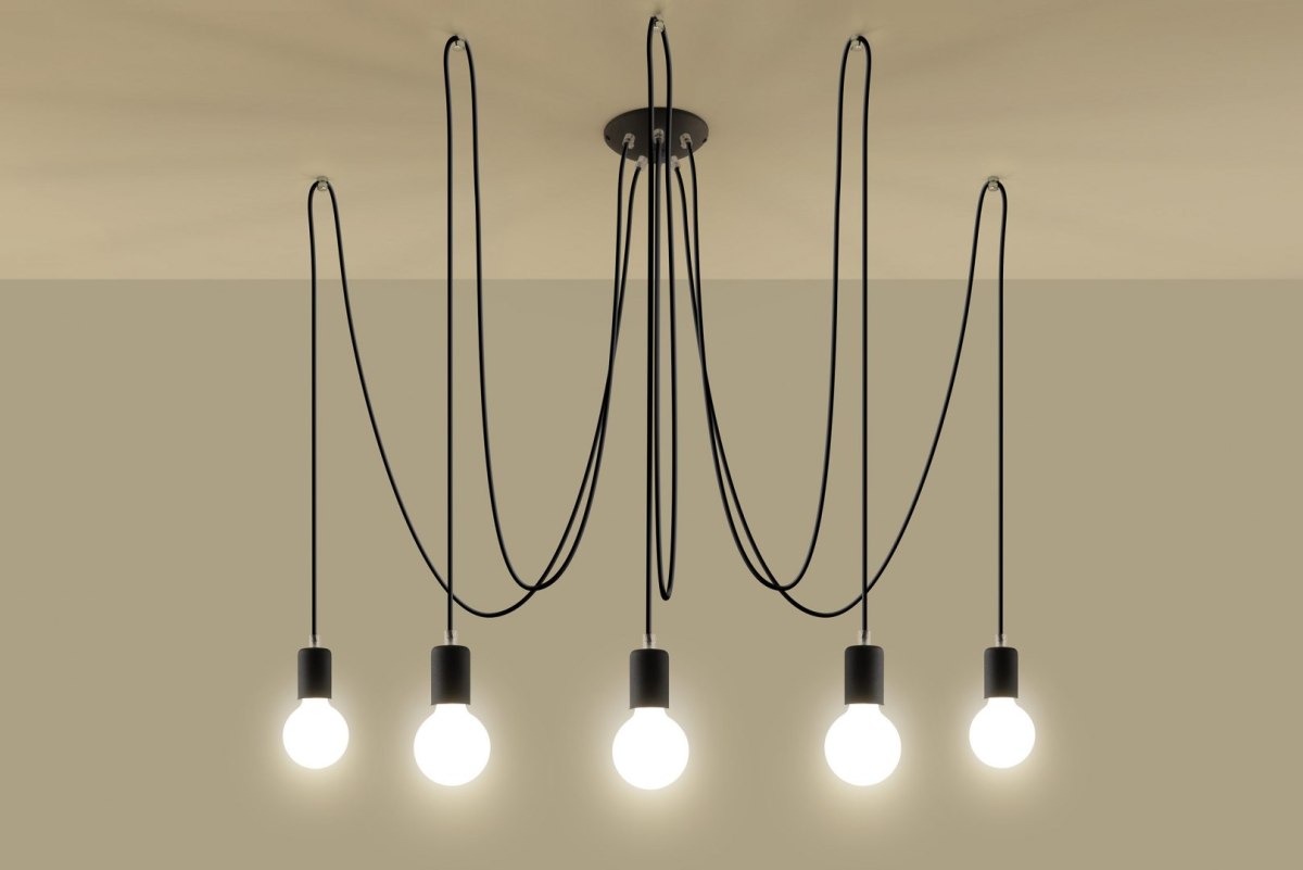 Żyrandol EDISON 5 czarny lampa sufitowa podwieszana pająk pięć żarówek - Sollux Lighting - swieci sie