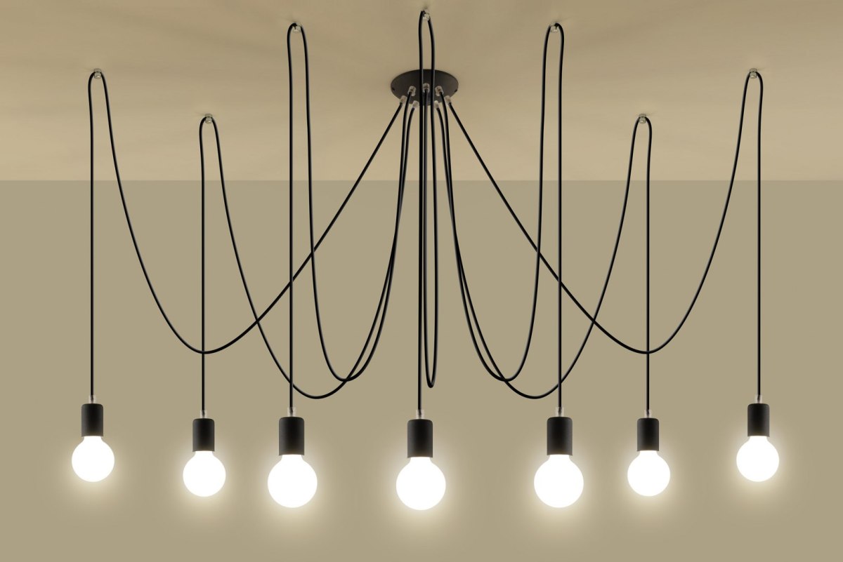 Żyrandol EDISON 7 czarny lampa wisząca dekoracyjna - Sollux Lighting - zapalona lampa