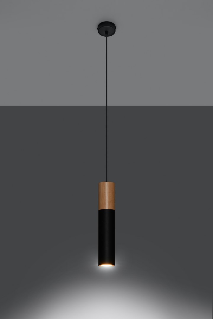 Lampa wisząca PABLO czarna pojedynczy zwis tuba - Sollux Lighting