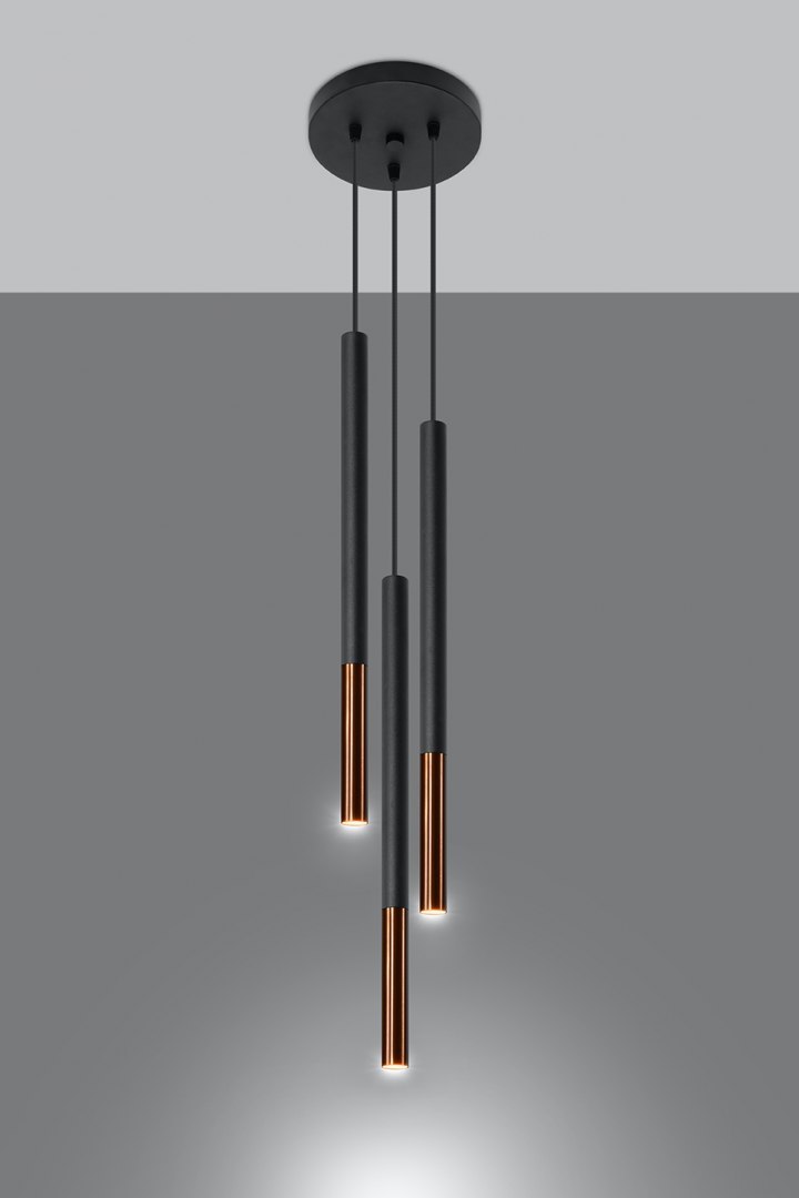 Lampa wisząca MOZAICA 3P czarny miedź potrójny zwis kaskada - Sollux Lighting Lampa wisząca MOZAICA 3P czarny miedź potrójny zwis kaskada - Sollux Lighting