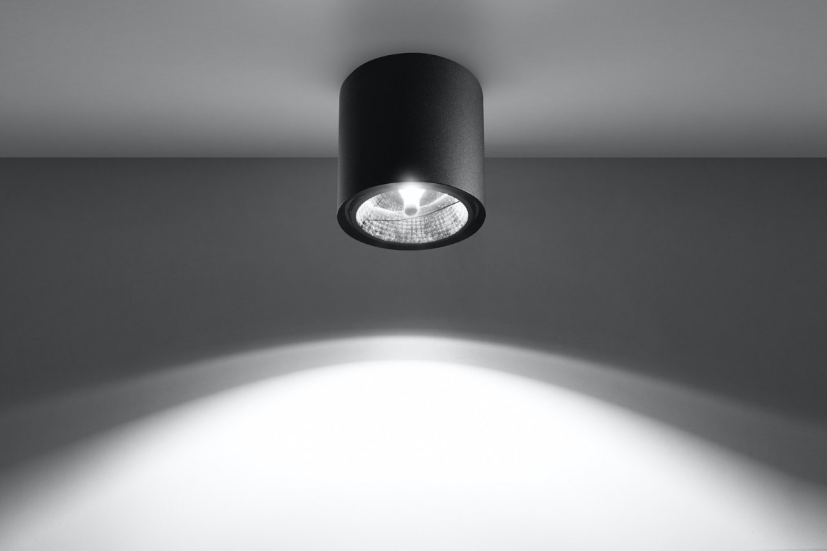 Plafon TIUBE czarny aluminium oświetlenie sufitowe - Sollux Lighting - zapalona lampa
