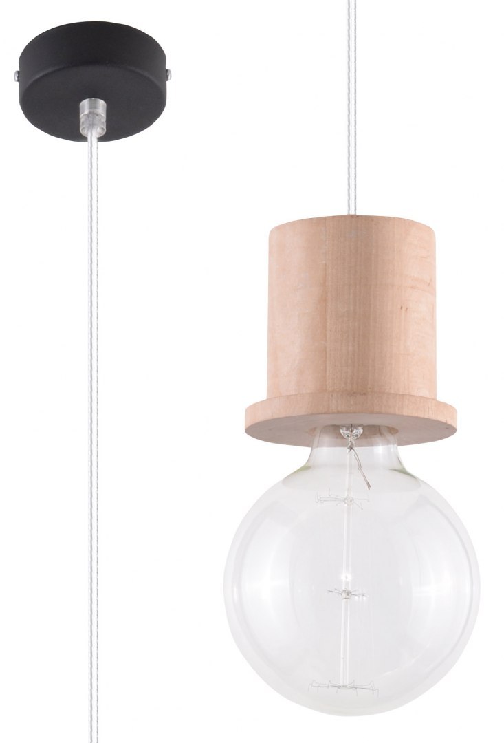 Lampa wisząca MILO żarówka na kablu drewno naturalne - Sollux Lighting - wizualizacja