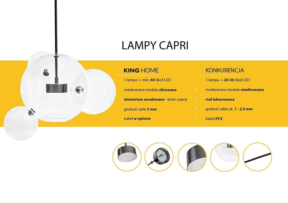 Lampa wisząca CAPRI 6 czarna 60 LED - King Home Lampa wisząca CAPRI 6 czarna 60 LED - King Home