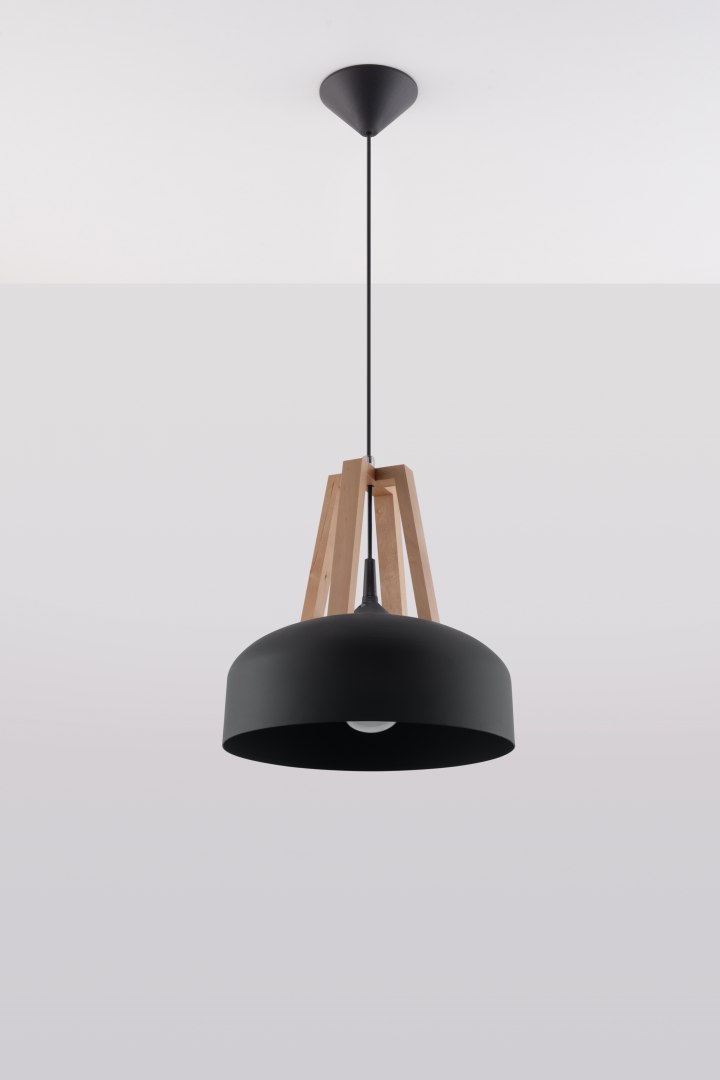 Lampa wisząca CASCO czarna/naturalne drewno - Sollux Lighting