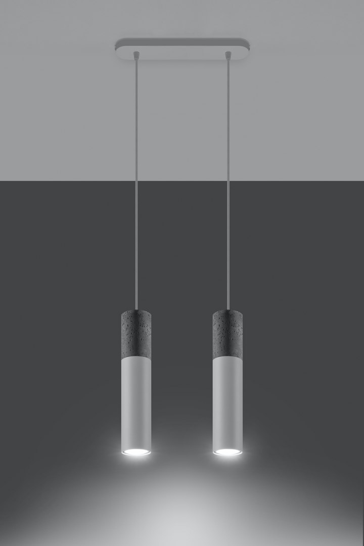 Lampa wisząca BORGIO 2 betonowa biała podwójny zwis - Sollux Lighting