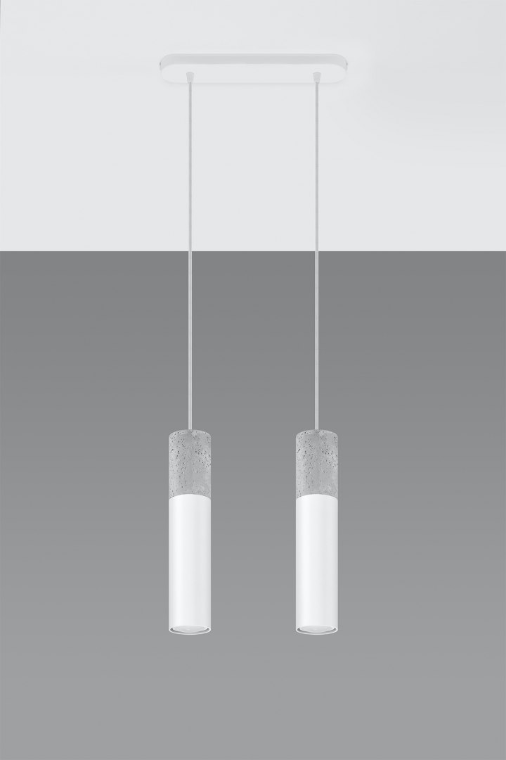 Lampa wisząca BORGIO 2 betonowa biała podwójny zwis - Sollux Lighting