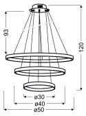 Lampa wisząca LUNE chrom LED potrójna ringi obręcze - Candellux Lighting - wymiary rysunek techniczny