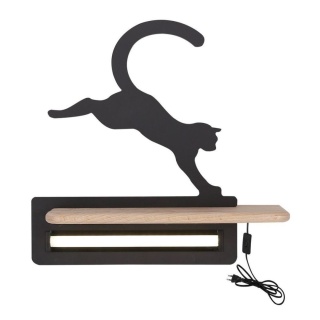 Kinkiet lampka dziecięca LED z półką CAT czarny kot skaczący z kablem - Candellux Lighting