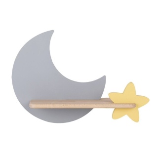 Kinkiet lampka dziecięca LED z półką MOON KSIĘŻYC SZARY GWIAZDKA ŻÓŁTA - Candellux Lighting