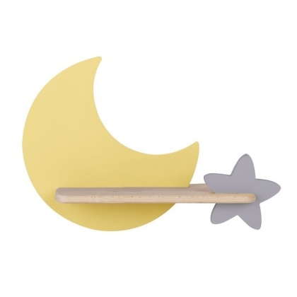 Kinkiet lampka dziecięca LED z półką MOON KSIĘŻYC ŻÓŁTY GWIAZDKA SZARA - Candellux Lighting