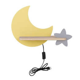 Kinkiet lampka dla dziecka LED z półką MOON KSIĘŻYC żółty GWIAZDKA szara z kablem - Candellux Lighting