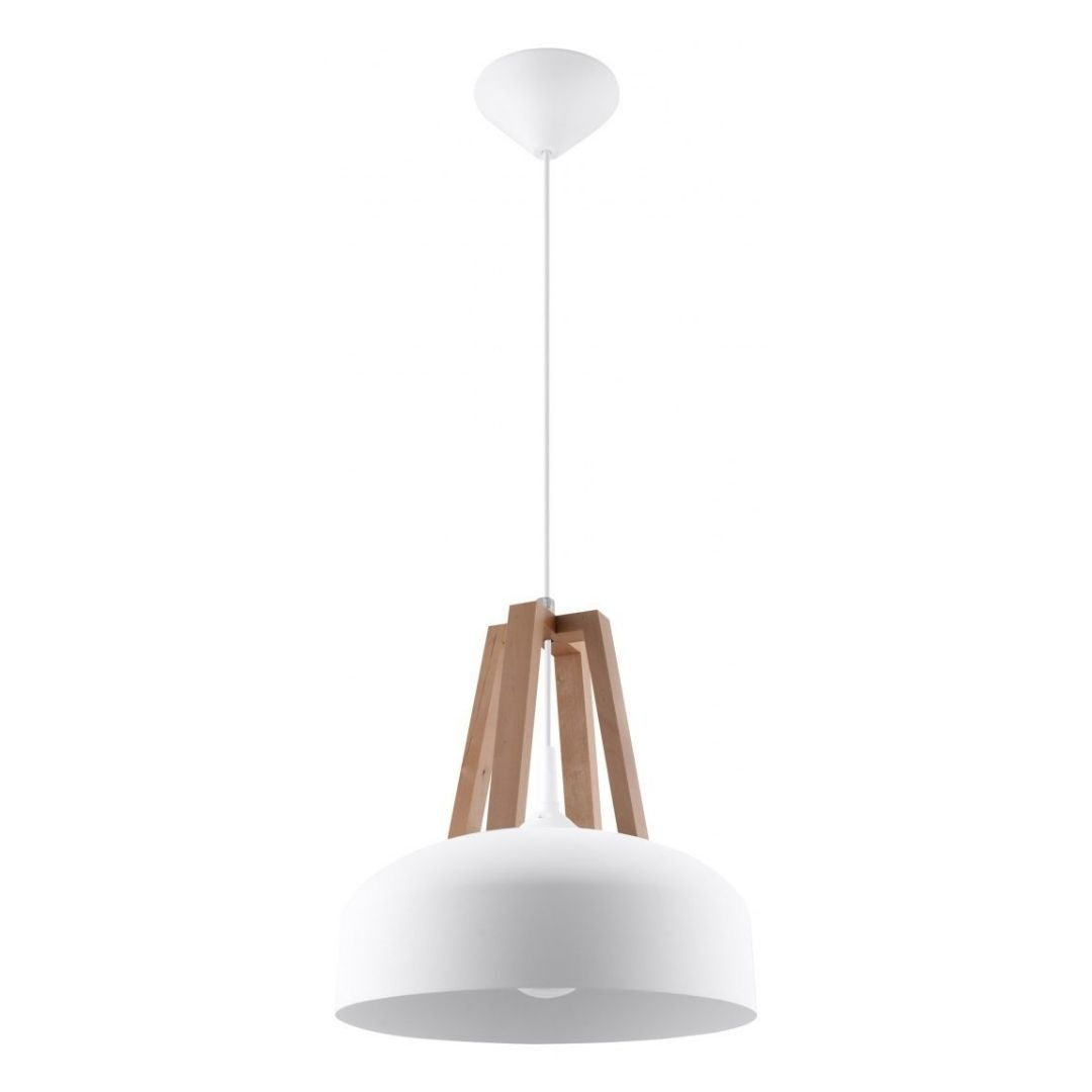 Lampa wisząca CASCO biała/naturalne drewno - Sollux Lighting Lampa wisząca CASCO biała/naturalne drewno - Sollux Lighting