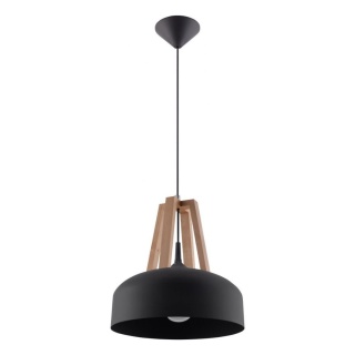 Lampa wisząca CASCO czarna/naturalne drewno - Sollux Lighting