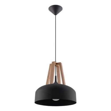 Lampa wisząca CASCO czarna/naturalne drewno - Sollux Lighting