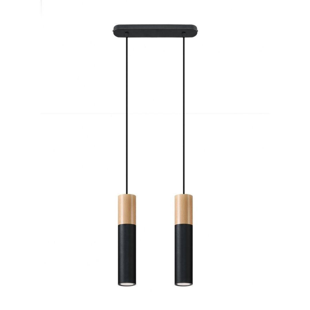 Lampa wisząca PABLO 2 czarny naturalne drewno podwójny zwis tuba - Sollux Lighting Lampa wisząca PABLO 2 czarny naturalne drewno podwójny zwis tuba - Sollux Lighting