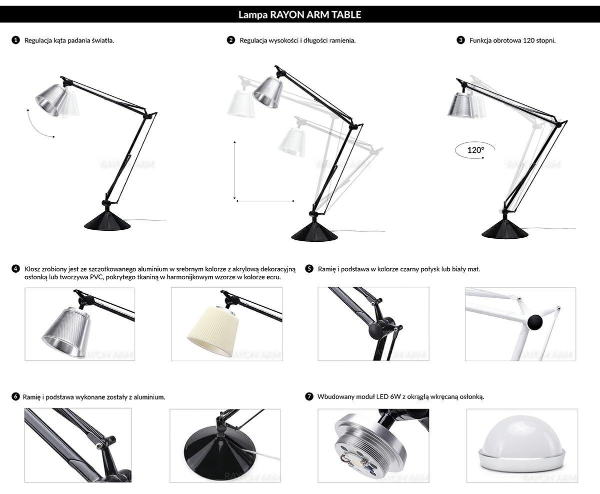 Lampa biurkowa RAYON ARM TABLE biała LED - King Home Lampa biurkowa RAYON ARM TABLE biała LED - King Home