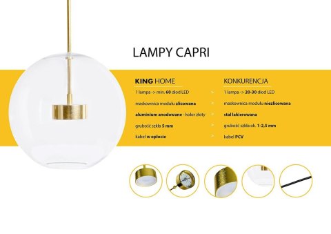 Lampa wisząca CAPRI LINE 3 złota LED - King Home Lampa wisząca CAPRI LINE 3 złota LED - King Home