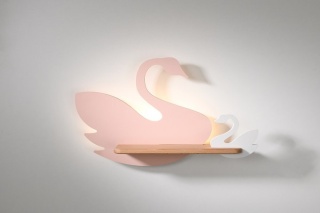 Kinkiet lampka dziecięca LED z półką SWAN łabędź różowo-biały z kablem - Candellux Lighting