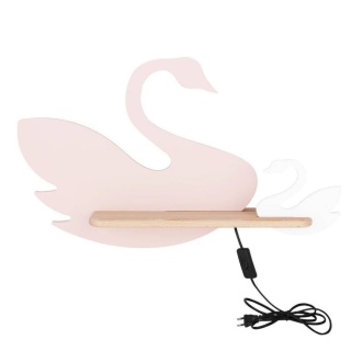 Kinkiet lampka dziecięca LED z półką SWAN łabędź różowo-biały z kablem - Candellux Lighting