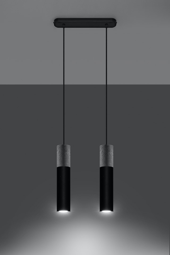 Lampa wisząca BORGIO 2 betonowa czarna podwójny zwis - Sollux Lighting