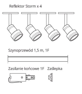 Zestaw szynowy: szyna czarna 1,5m + 4x reflektor STORM czarny - Light Prestige