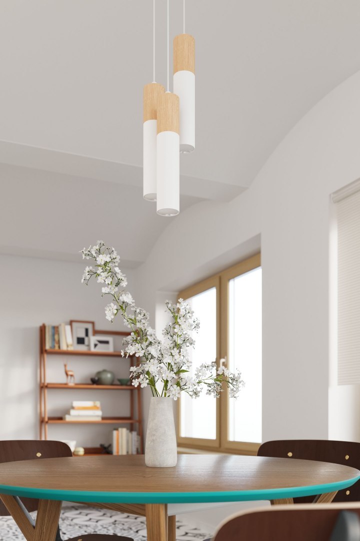 Lampa wisząca PABLO 3P biała drewniana potrójny zwis - Sollux Lighting - wizualizacja
