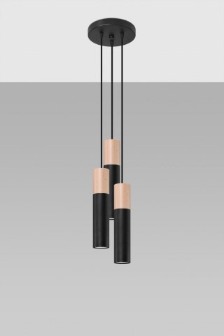 Lampa wisząca PABLO 3P czarna drewniana potrójny zwis trzy tuby - Sollux Lighting