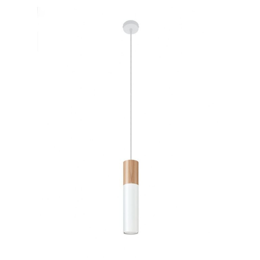 Lampa wisząca PABLO biały naturalne drewno zwis tuba - Sollux Lighting Lampa wisząca PABLO biały naturalne drewno zwis tuba - Sollux Lighting
