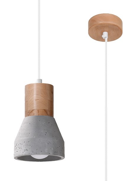 Lampa wisząca QUBIC szaro drewniana pojedyncza beton - Sollux Lighting - widok z bliska