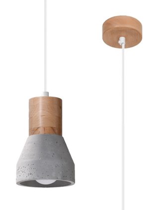 Lampa wisząca QUBIC szaro drewniana pojedyncza beton - Sollux Lighting