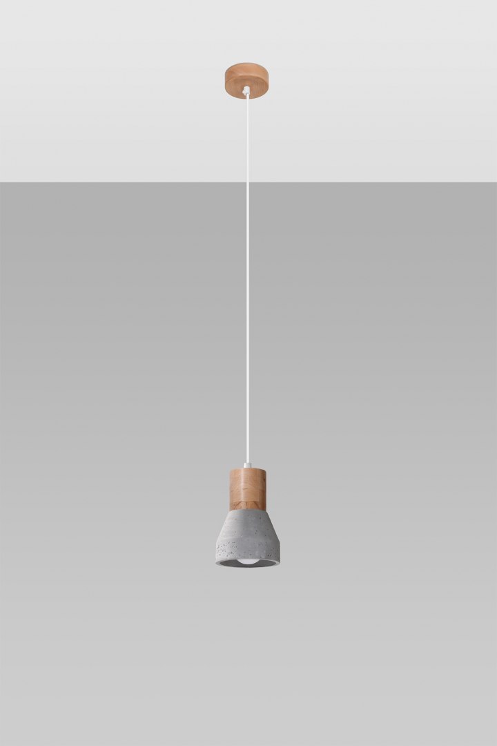 Lampa wisząca QUBIC szaro drewniana pojedyncza beton - Sollux Lighting - wizualizacja