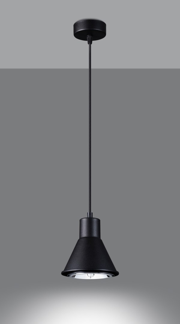 Lampa wisząca TAZILA 1 czarna pojedyncza jeden klosz loftowa - Sollux Lighting - zapalona Lampa wisząca TAZILA 1 czarna pojedyncza jeden klosz loftowa - Sollux Lighting - zapalona
