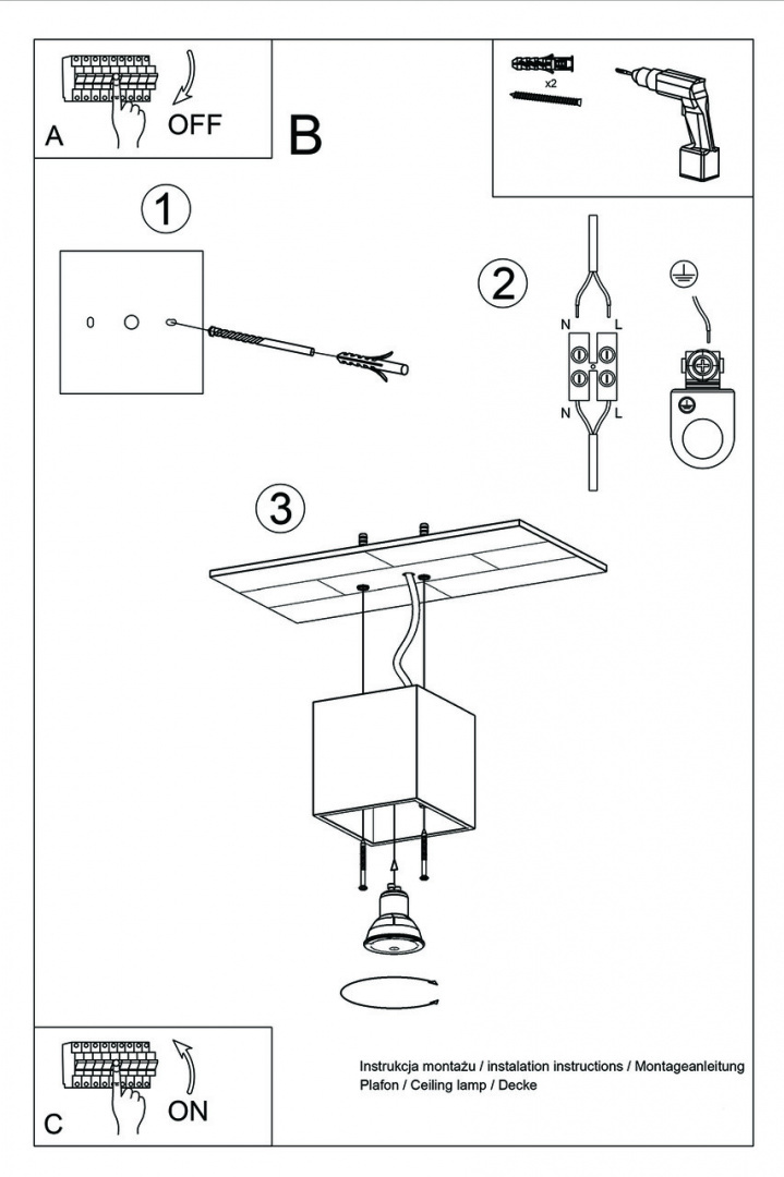 Plafon QUAD 1 biały sześcian kostka oświetlenie sufitowe - Sollux Lighting - instrukcja montażu
